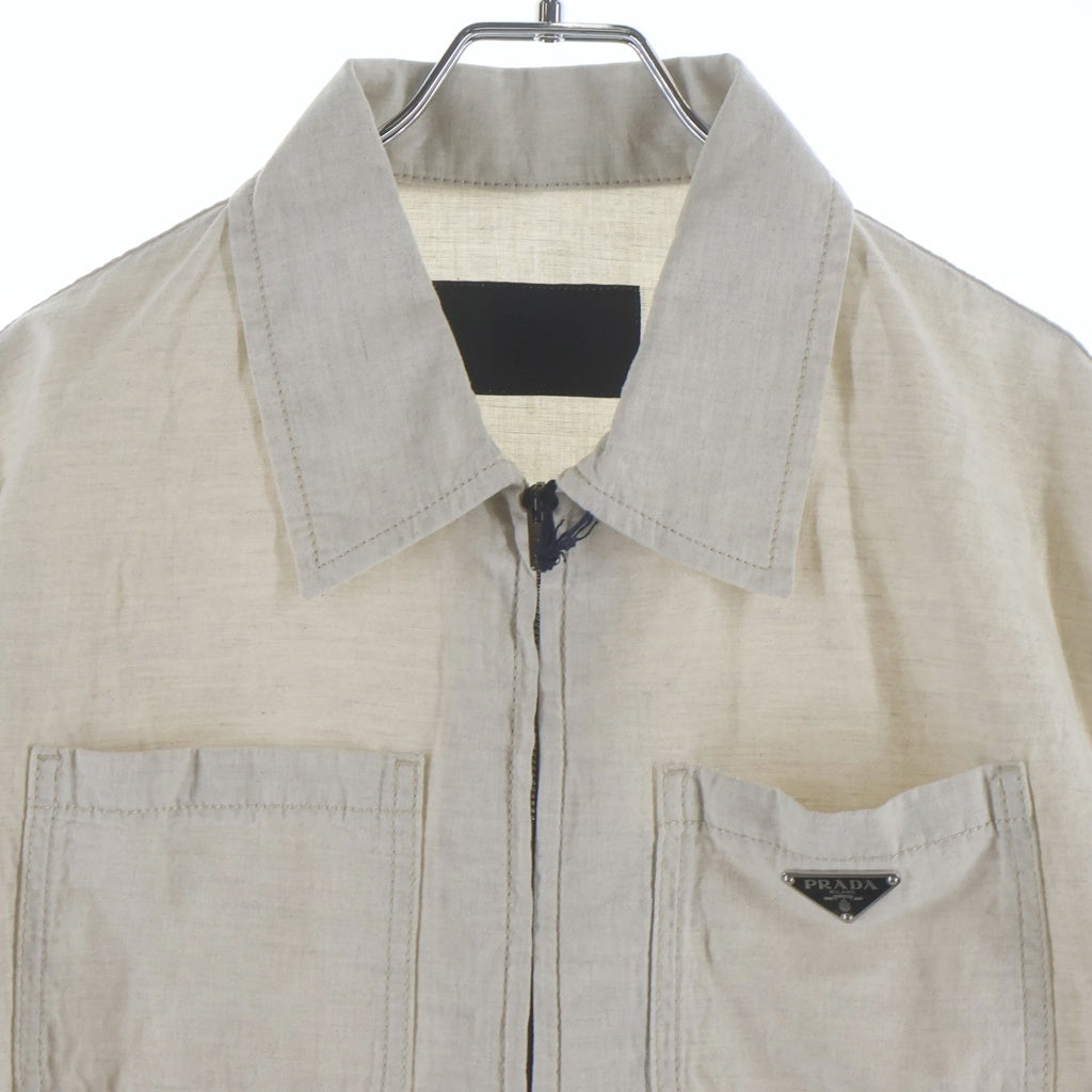 PRADA(プラダ) 23SS トライアングルロゴ ジップアップ リネン ニュートラル シャンブレーブルゾンジャケット ベージュ GEB255