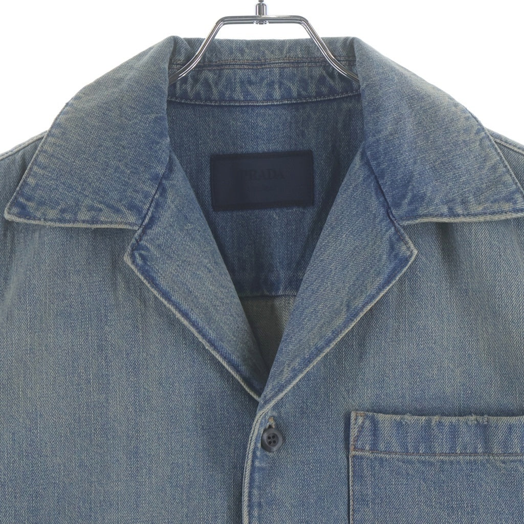 PRADA(プラダ) 23SS DENIM SHIRT 胸ポケット 開襟 デニム半袖シャツ インディゴ GEC068
