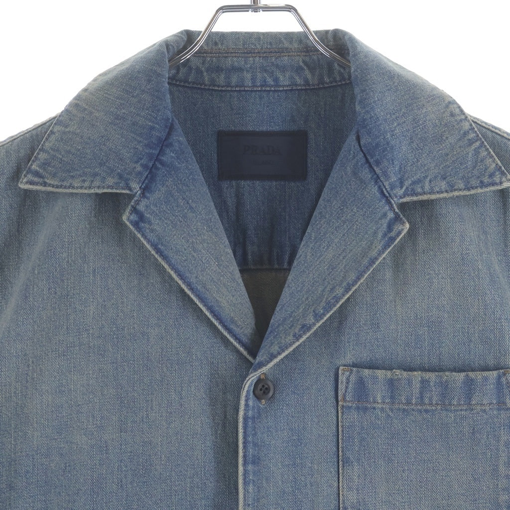 PRADA(プラダ) 23SS DENIM SHIRT 胸ポケット 開襟 デニム半袖シャツ インディゴ GEC068