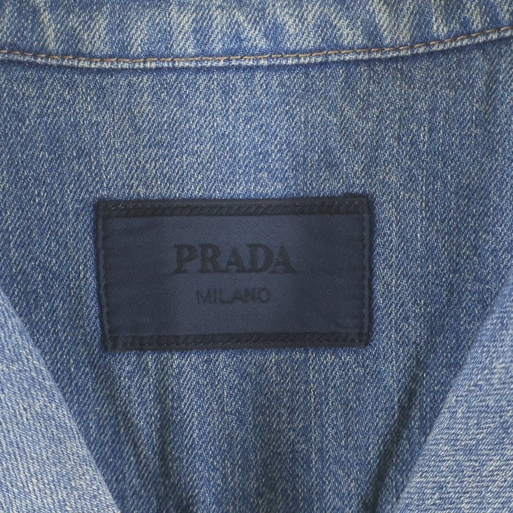 PRADA(プラダ) 23SS DENIM SHIRT 胸ポケット 開襟 デニム半袖シャツ インディゴ GEC068