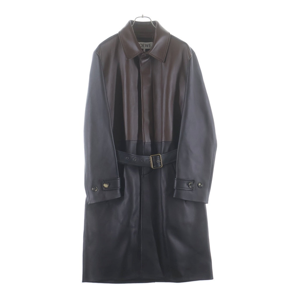LOEWE(ロエベ) COAT NAPPA LAMBSKIN メローナパラムスキン 切り替えデザイン レザーロングコート ブラック/ブラウン H526Y18LB4