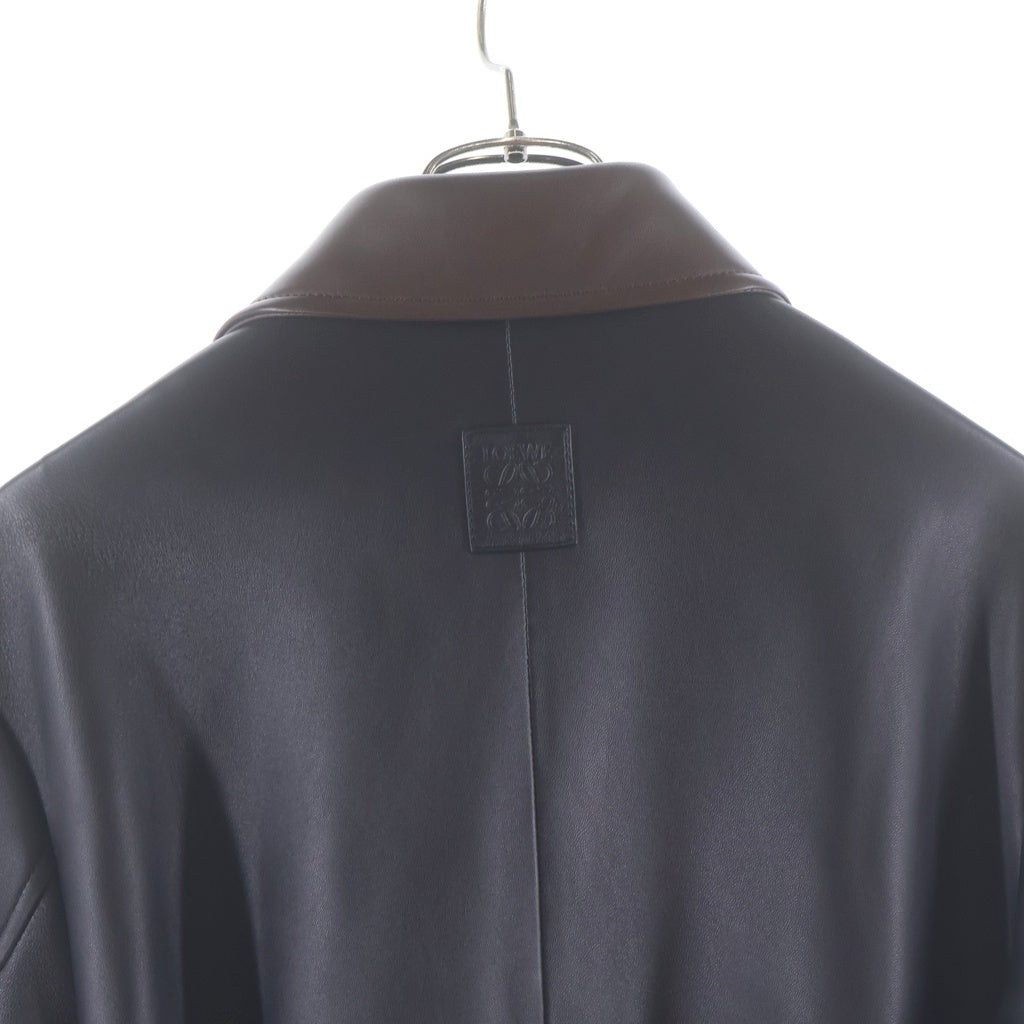 LOEWE(ロエベ) COAT NAPPA LAMBSKIN メローナパラムスキン 切り替えデザイン レザーロングコート ブラック/ブラウン H526Y18LB4