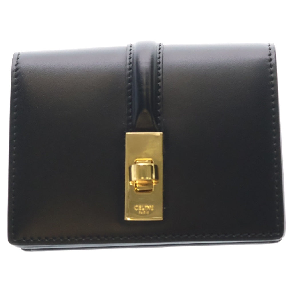 CELINE(セリーヌ) フラップ付き 16 セーズ サテンドカーフスキン カードホルダー ブラック 10M473 レディース