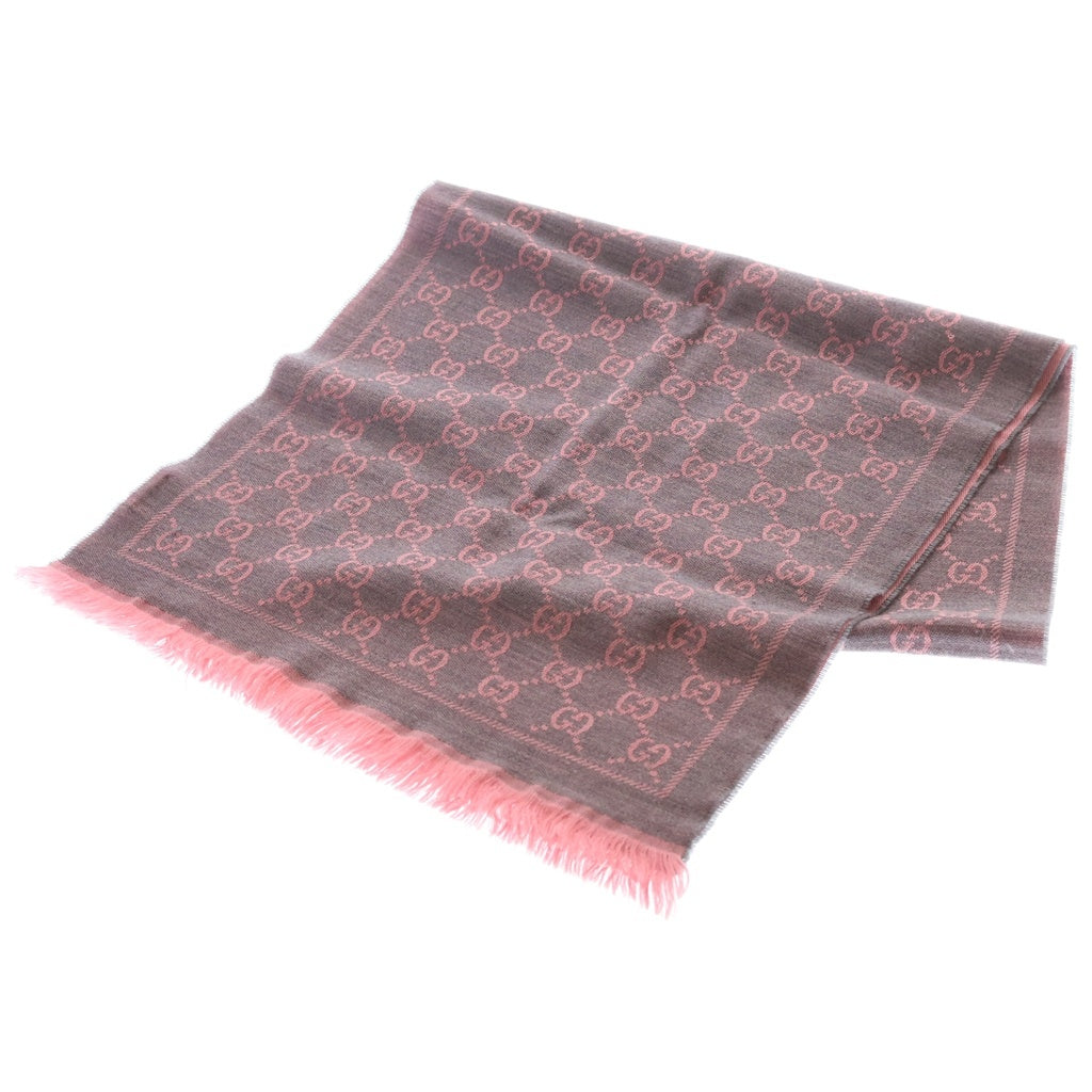 GUCCI(グッチ) GGウール ロゴプリント フリンジマフラー ストール ピンク 133483 3G200 レディース