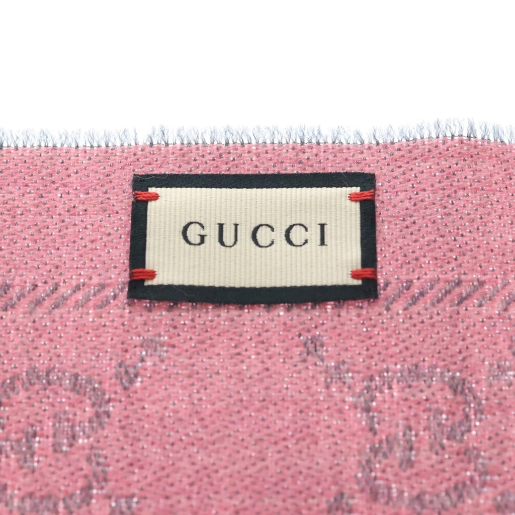 GUCCI(グッチ) GGウール ロゴプリント フリンジマフラー ストール ピンク 133483 3G200 レディース