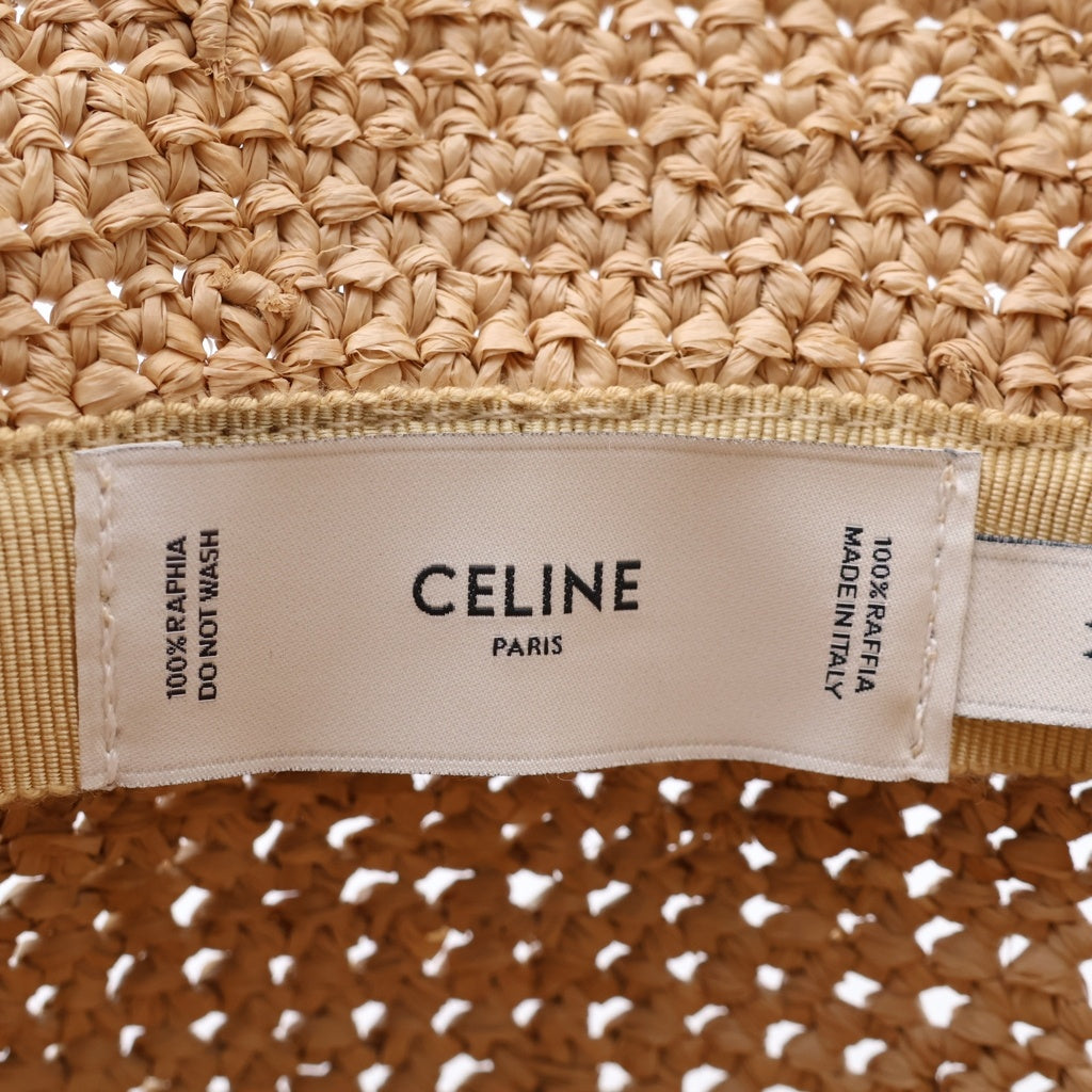 CELINE(セリーヌ) ラフィア トリオンフロゴ ストローハット 帽子 ブラウン レディース