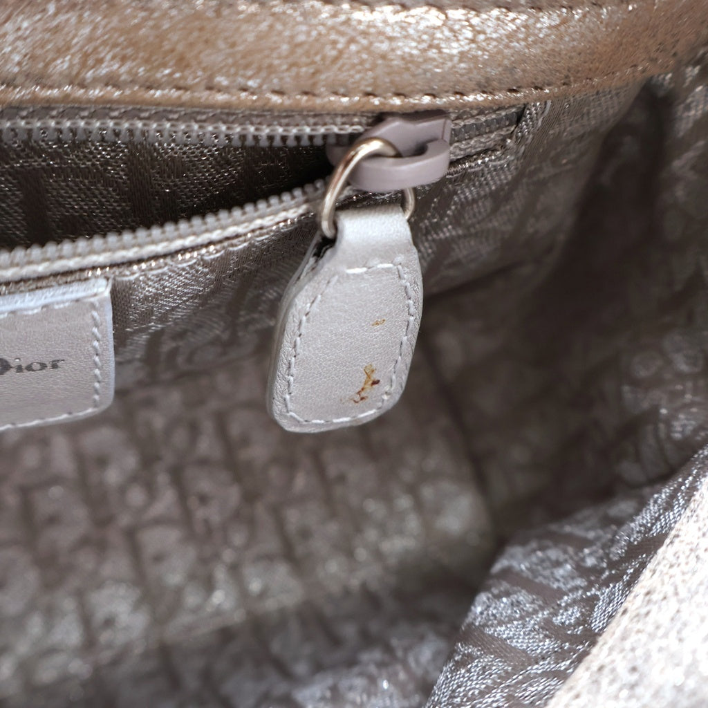 Christian Dior(クリスチャンディオール) レディ ディオール ミニ チャーム付き パイソンハンドル ハンドバッグ シルバー レディース
