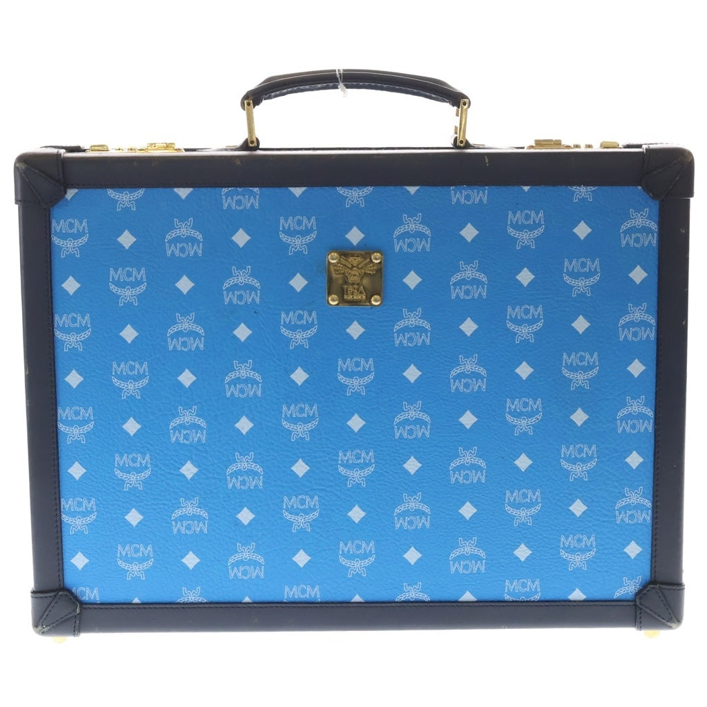 MCM(エム シー エム) ロゴプレートデザイン 総柄 トランクケース ブルー