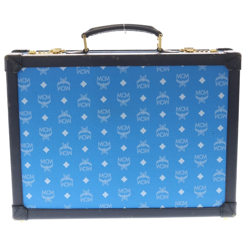 MCM(エム シー エム) ロゴプレートデザイン 総柄 トランクケース ブルー