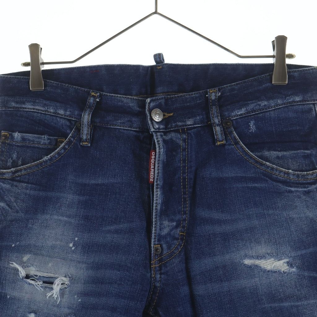 DSQUARED2(ディースクエアード) コットン ダメージ加工 スリムフィット デニムパンツ インディゴ S71LB0723