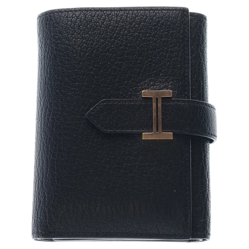 HERMES(エルメス) ベアンコンパクト レザー シルバー金具 U刻印 三つ折り財布 ウォレット ブラック