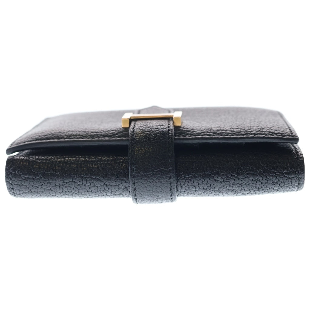 HERMES(エルメス) ベアンコンパクト レザー シルバー金具 U刻印 三つ折り財布 ウォレット ブラック