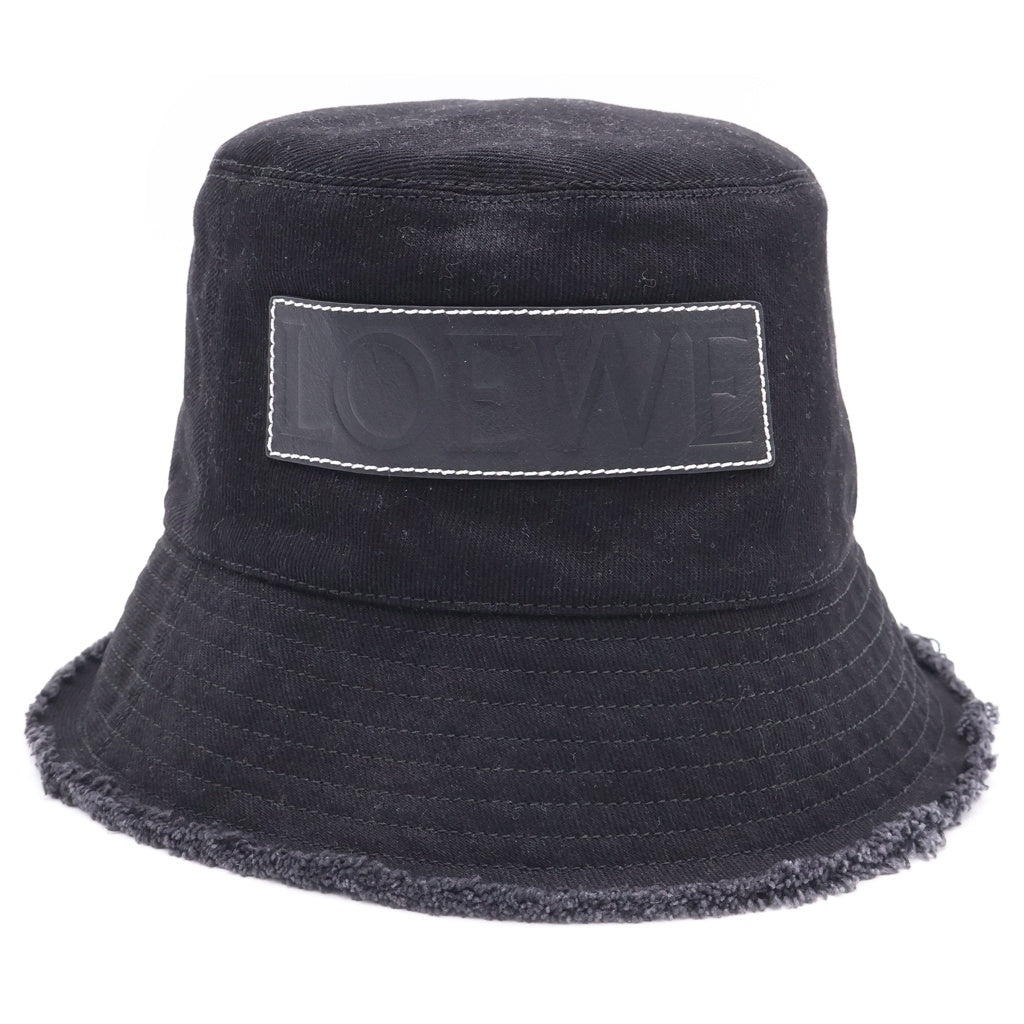 LOEWE(ロエベ) FRAYED BUCKET HAT ステッチブリム フリンジ レザーパッチ バケットハット 帽子 ブラック K820HB1X20 レディース