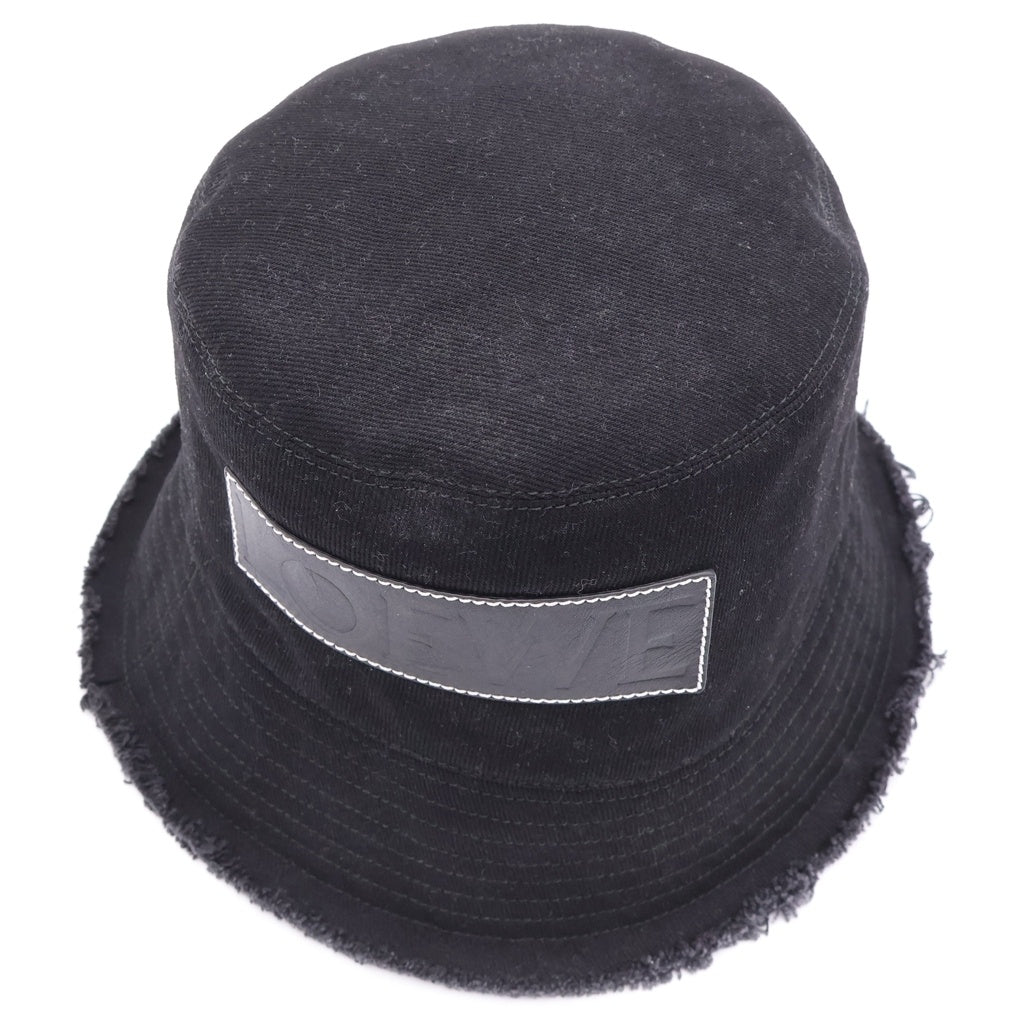 LOEWE(ロエベ) FRAYED BUCKET HAT ステッチブリム フリンジ レザーパッチ バケットハット 帽子 ブラック K820HB1X20 レディース