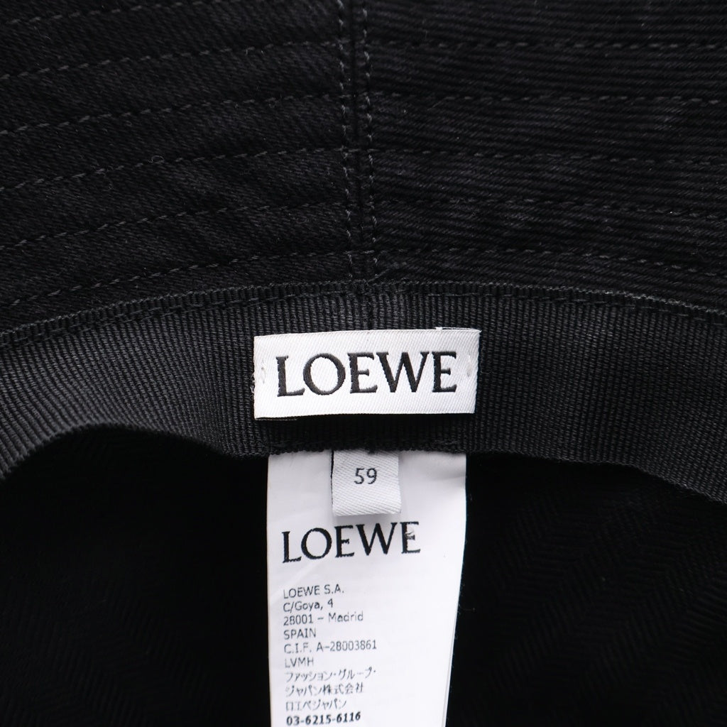 LOEWE(ロエベ) FRAYED BUCKET HAT ステッチブリム フリンジ レザーパッチ バケットハット 帽子 ブラック K820HB1X20 レディース