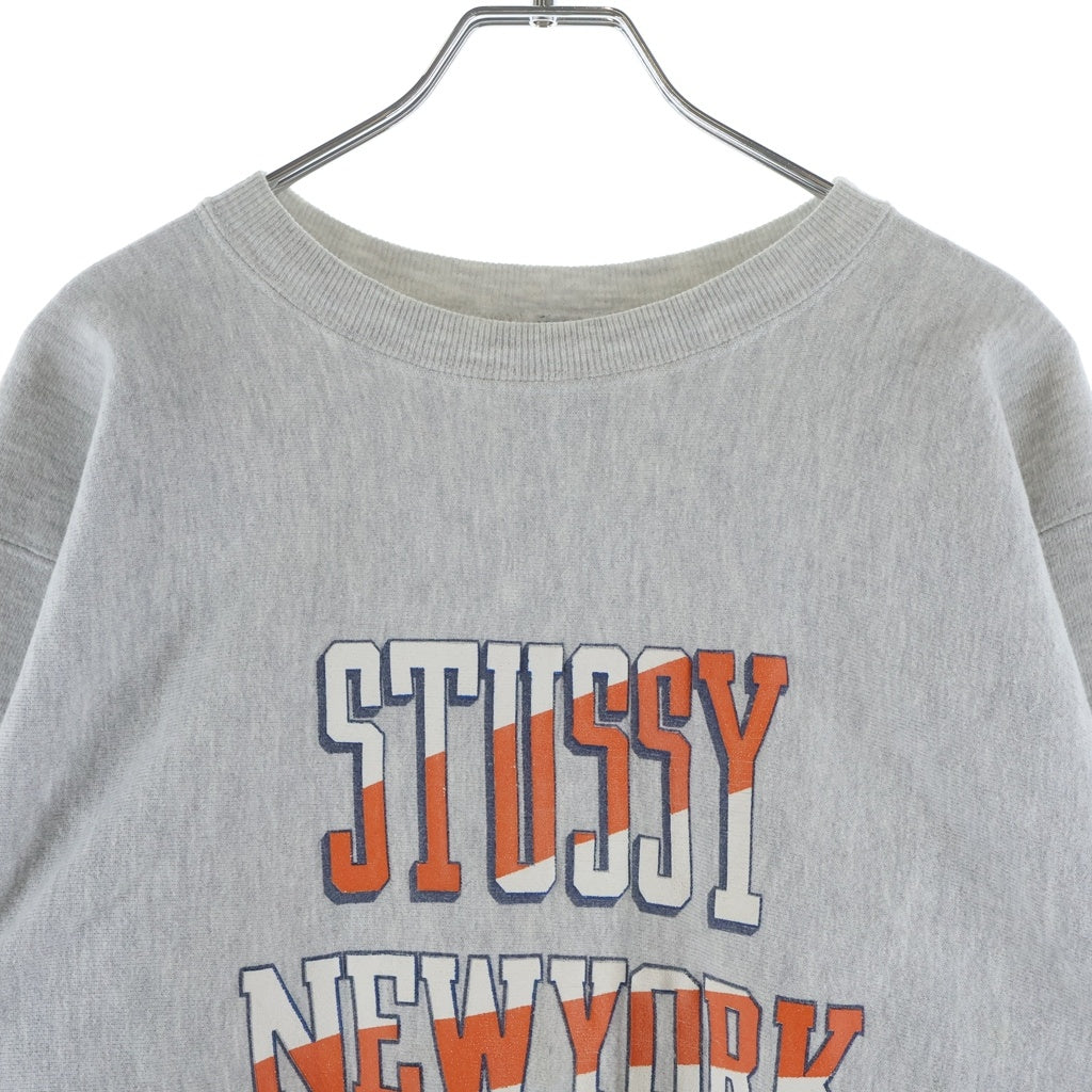 CHAMPION(チャンピオン) 90S ×STUSSY VINTAGE REVERSE WEAVE ステューシー ヴィンテージ リバースウィーブ 2段プリント クルーネック スウェット トレーナー グレー