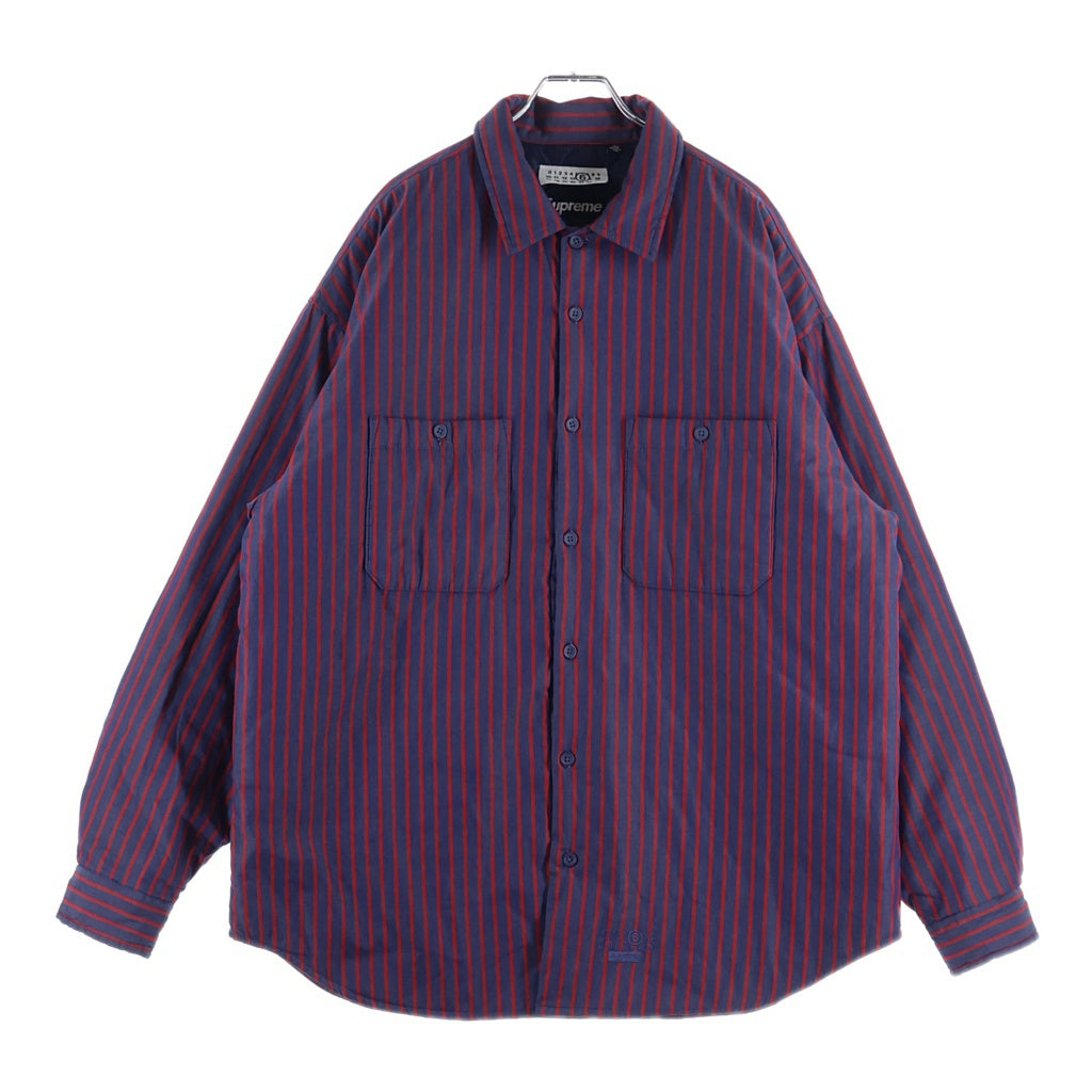 SUPREME(シュプリーム) 24SS ×MM6 Maison Margiela Padded Shirt メゾンマルジェラ ストライプ パデッドシャツ ジャケット ネイビー/レッド