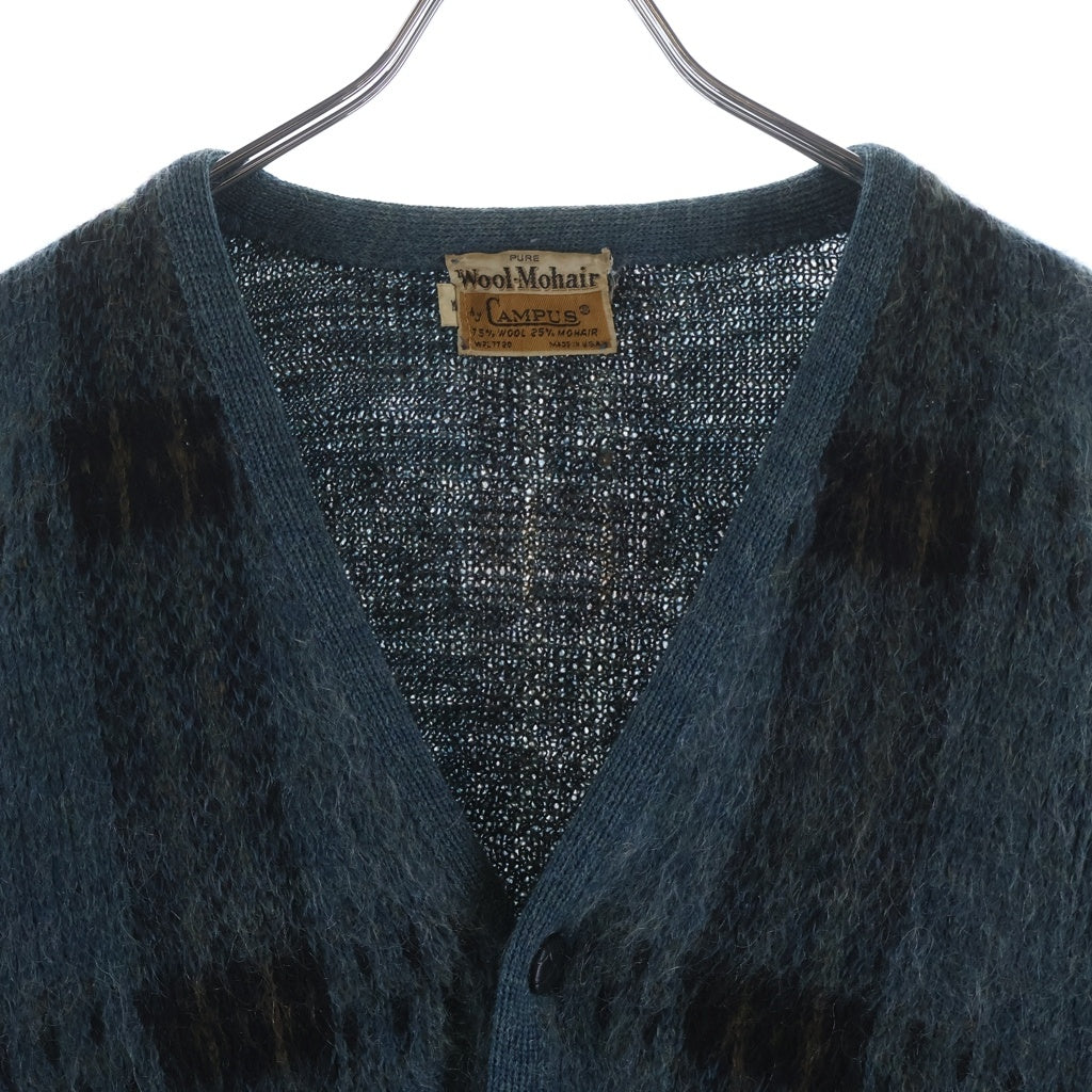 VINTAGE(ヴィンテージ) 60S VINTAGE CAMPUS ヴィンテージ キャンパス チェック ウールモヘア ニットカーディガン ブルー