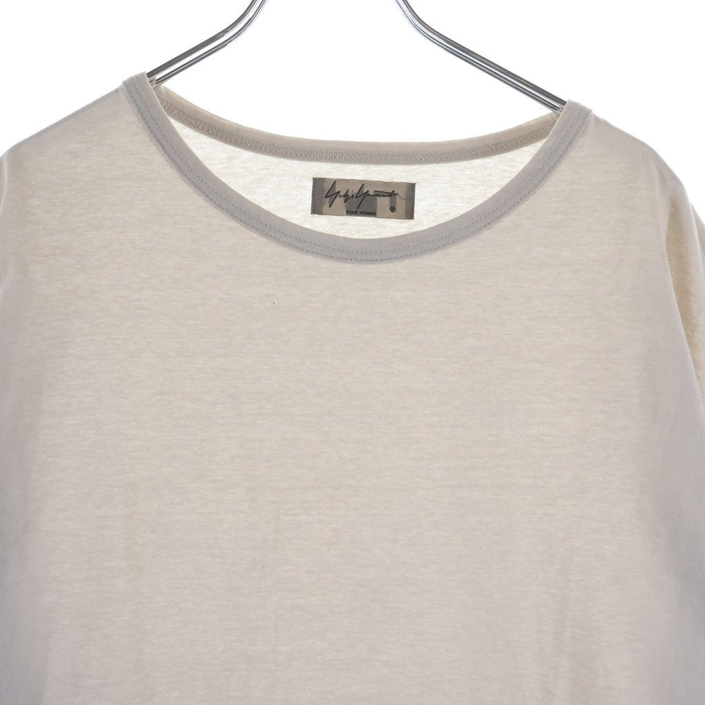 Yohji Yamamoto POUR HOMME(ヨウジヤマモト プールオム) 19SS サイドスリット ロング丈 クルーネック コットン 長袖Tシャツ カットソー ベージュ HH-T91-981