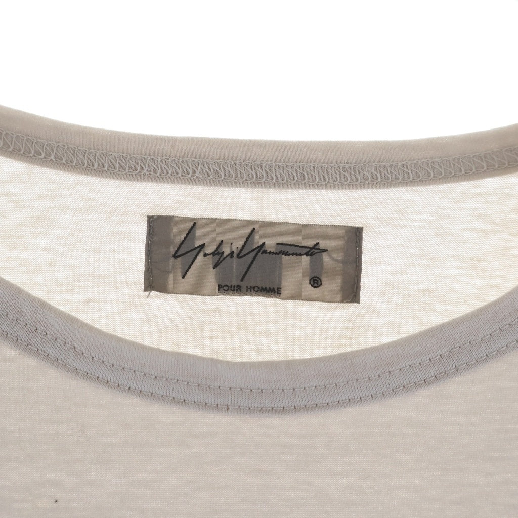 Yohji Yamamoto POUR HOMME(ヨウジヤマモト プールオム) 19SS サイドスリット ロング丈 クルーネック コットン 長袖Tシャツ カットソー ベージュ HH-T91-981
