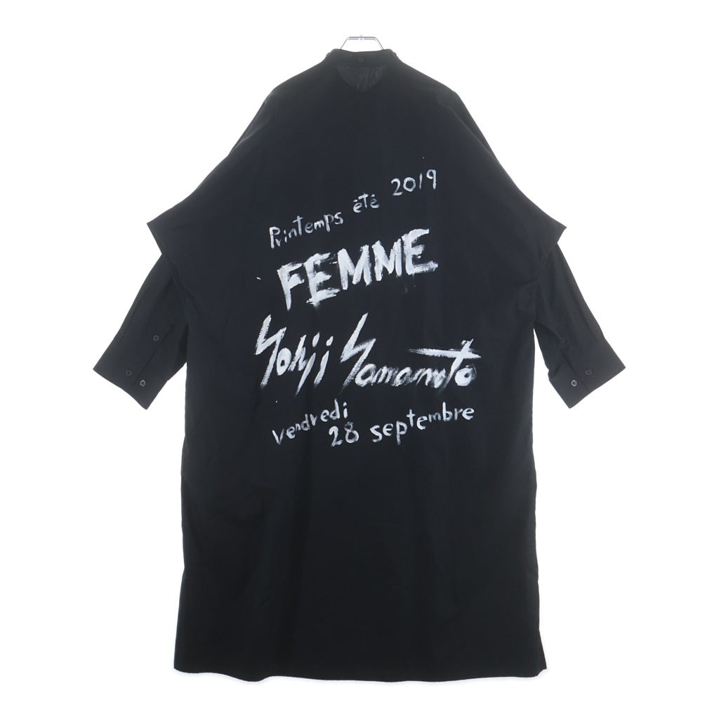 BLACK Scandal Yohji Yamamoto(ブラックスキャンダルヨウジヤマモト) 19SS バックペイントデザイン ロング丈 長袖シャツ ブラック NH-B29-001