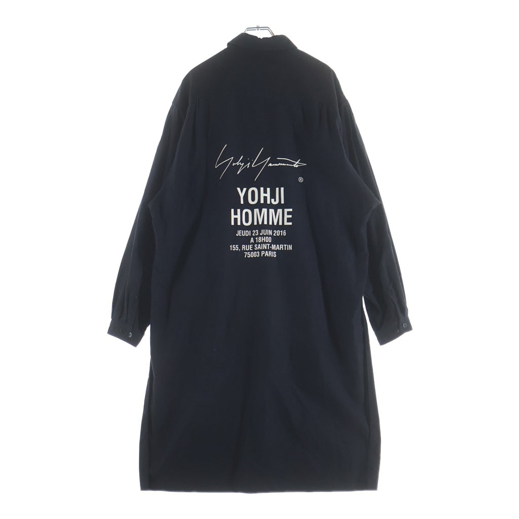 Yohji Yamamoto(ヨウジヤマモト) 17SS バックプリント レギュラーカラー スタッフ コットン 長袖シャツ ブラック HD-B99-999