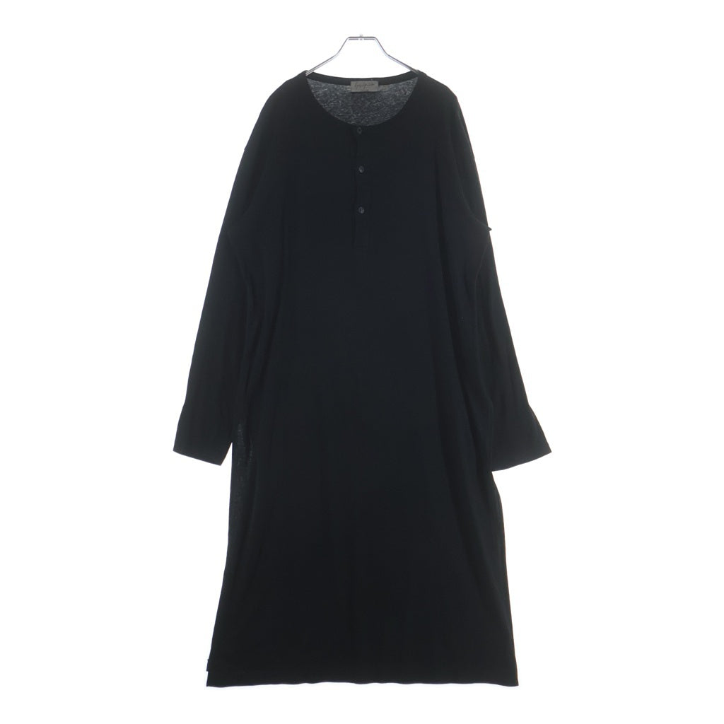 Yohji Yamamoto POUR HOMME(ヨウジヤマモト プールオム) 16SS サイドスリット ヘンリーネック コットン ロング丈 長袖カットソー ブラック HO-T26-083