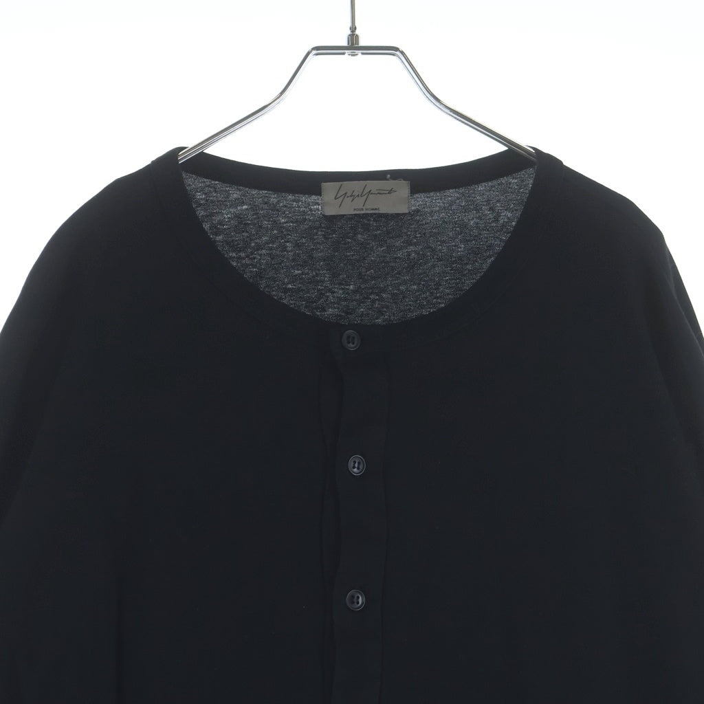 Yohji Yamamoto POUR HOMME(ヨウジヤマモト プールオム) 16SS サイドスリット ヘンリーネック コットン ロング丈 長袖カットソー ブラック HO-T26-083