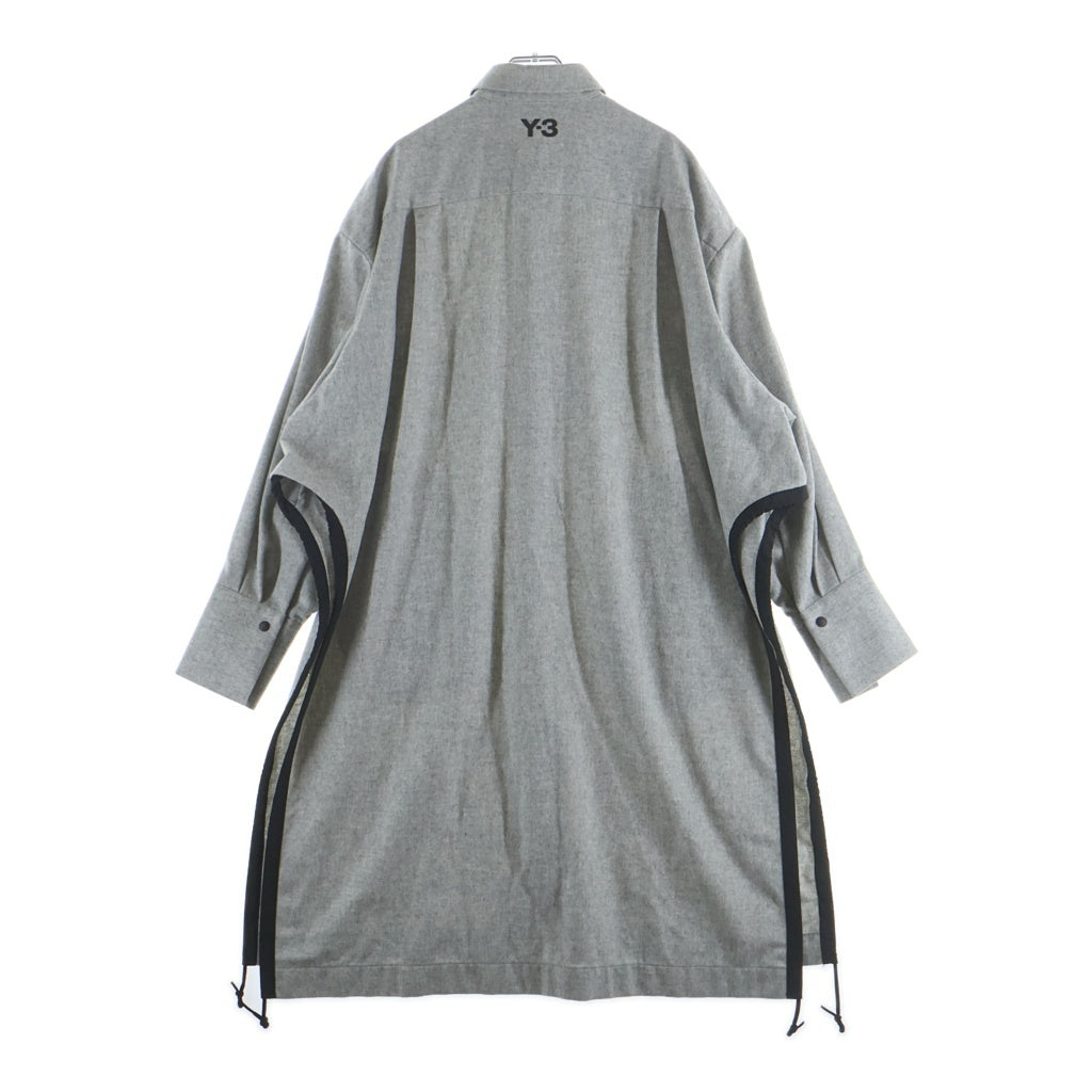 Y-3(ワイスリー) W CLASSIC WINTER SHIRT ダブルクラシック サイドスリット ウール レギュラーカラー 長袖シャツ グレー GK4411