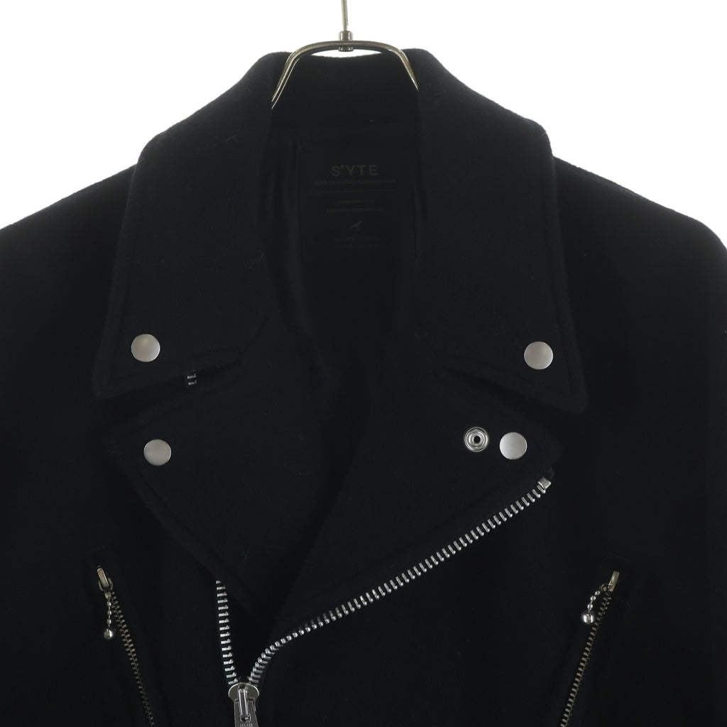 s'yte(サイト) DOUBLE WEAVE MELTON OVERSIZED MOTORCYCLE JACKET ブルゾン ブラック UB-Y12-104