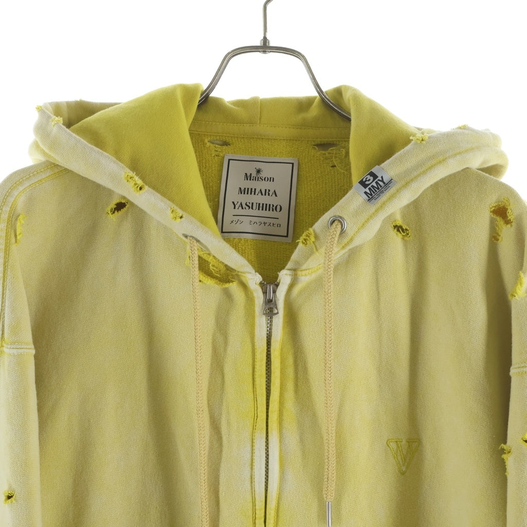 MAISON MIHARAYASUHIRO(メゾンミハラヤスヒロ) 25AW BLEACHED HALF ZIP HOODIE ロゴエンブロイダリー ブリーチドハーフジップフーディー プルオーバーパーカー イエロー A15HD565