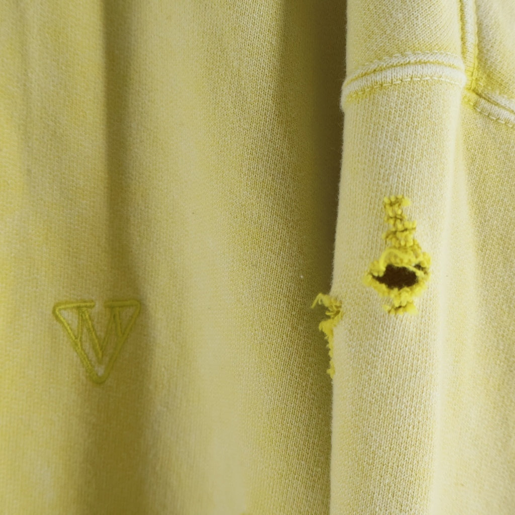 MAISON MIHARAYASUHIRO(メゾンミハラヤスヒロ) 25AW BLEACHED HALF ZIP HOODIE ロゴエンブロイダリー ブリーチドハーフジップフーディー プルオーバーパーカー イエロー A15HD565