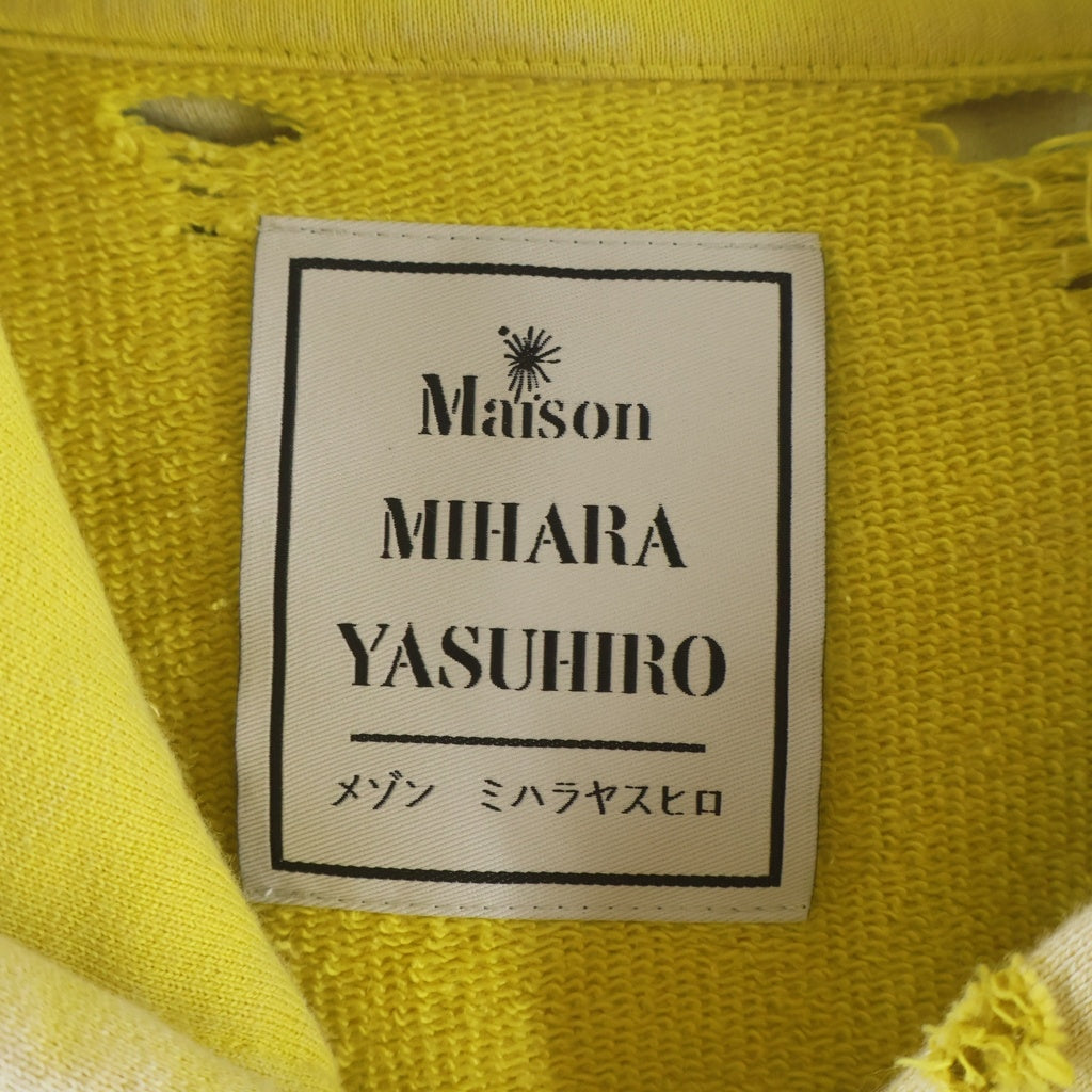 MAISON MIHARAYASUHIRO(メゾンミハラヤスヒロ) 25AW BLEACHED HALF ZIP HOODIE ロゴエンブロイダリー ブリーチドハーフジップフーディー プルオーバーパーカー イエロー A15HD565