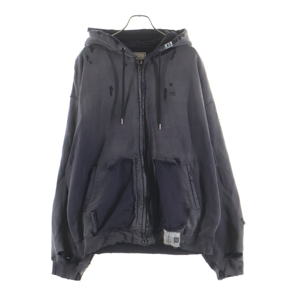 MAISON MIHARAYASUHIRO(メゾンミハラヤスヒロ) 26SS AMATEUR SEWN LIKE ZIP-UP HOODIE ロゴエンブロイダリー アマチュアシーンライク ジップアップスウェットフーディー ブラック A15PK541