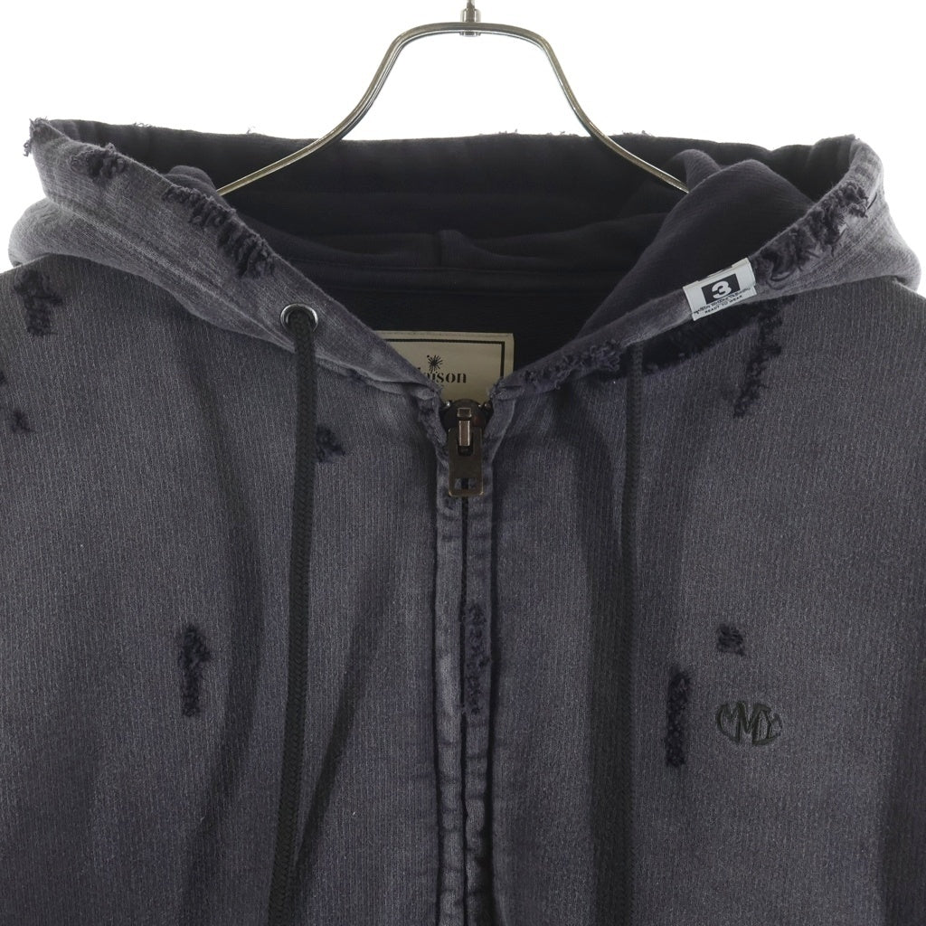 MAISON MIHARAYASUHIRO(メゾンミハラヤスヒロ) 26SS AMATEUR SEWN LIKE ZIP-UP HOODIE ロゴエンブロイダリー アマチュアシーンライク ジップアップスウェットフーディー ブラック A15PK541