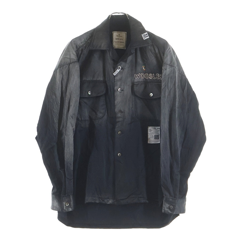 MAISON MIHARAYASUHIRO(メゾンミハラヤスヒロ) 24AW BLEACHED L/S SATIN SHIRTS ロゴエンブロイダリー ブリーチドサテンシャツ ブラック J13SH183