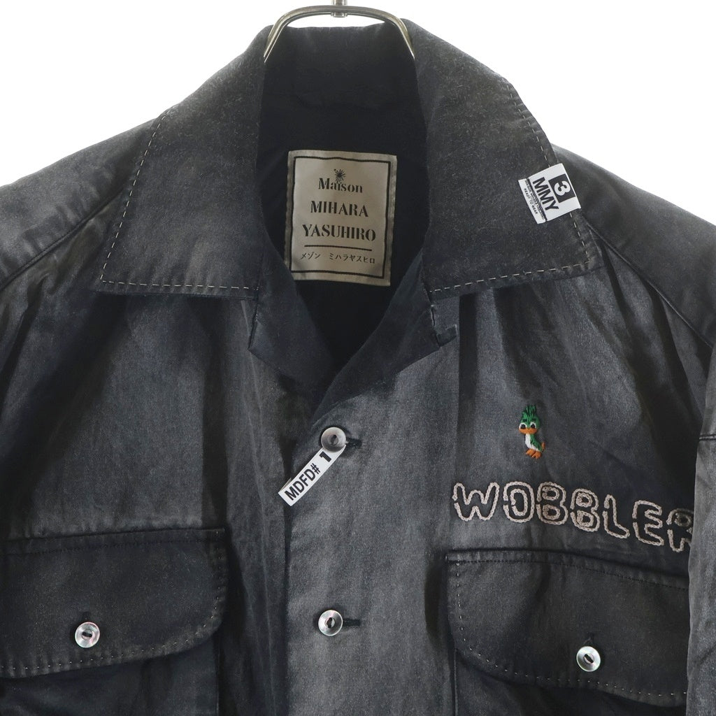 MAISON MIHARAYASUHIRO(メゾンミハラヤスヒロ) 24AW BLEACHED L/S SATIN SHIRTS ロゴエンブロイダリー ブリーチドサテンシャツ ブラック J13SH183
