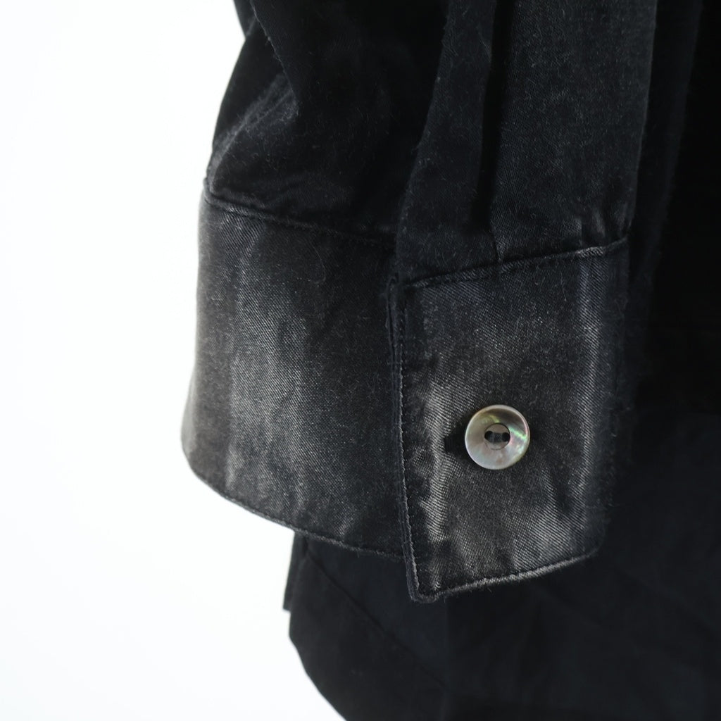 MAISON MIHARAYASUHIRO(メゾンミハラヤスヒロ) 24AW BLEACHED L/S SATIN SHIRTS ロゴエンブロイダリー ブリーチドサテンシャツ ブラック J13SH183