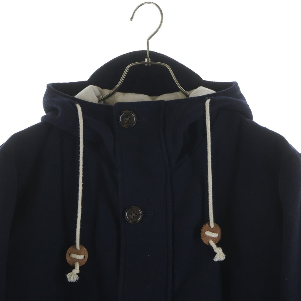 STUSSY(ステューシー) ウール フロントロゴエンブロイダリー ドローコード フーデッドダッフルコート ネイビー