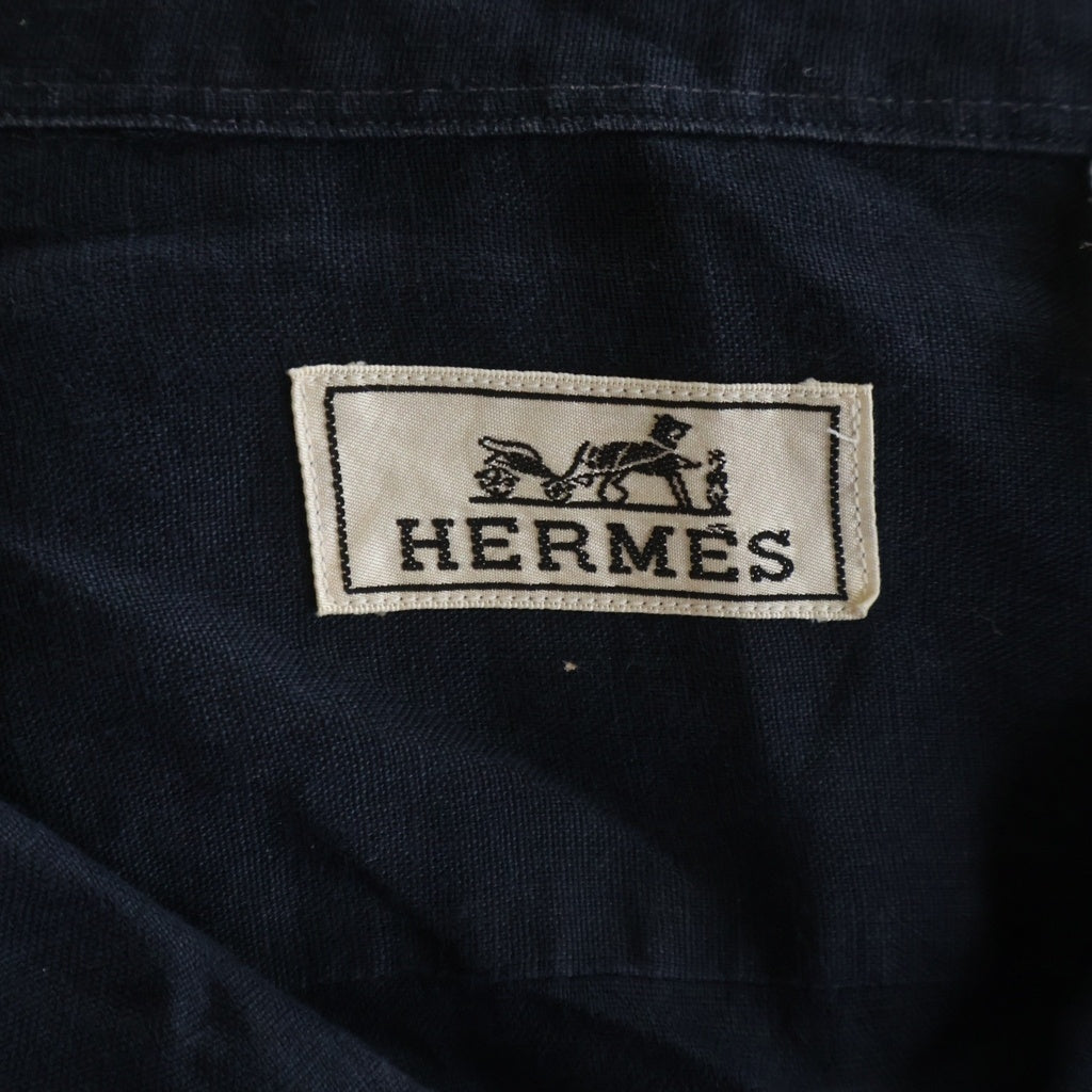 HERMES(エルメス) 長袖リネン ジップアップシャツジャケット ブルゾン ネイビー