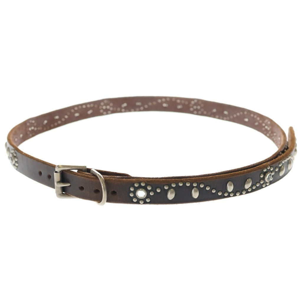 HTC(エイチティーシー) SN-32 NARROW STUDS BELT フラワースタッズ装飾 レザーナローベルト ブラウン
