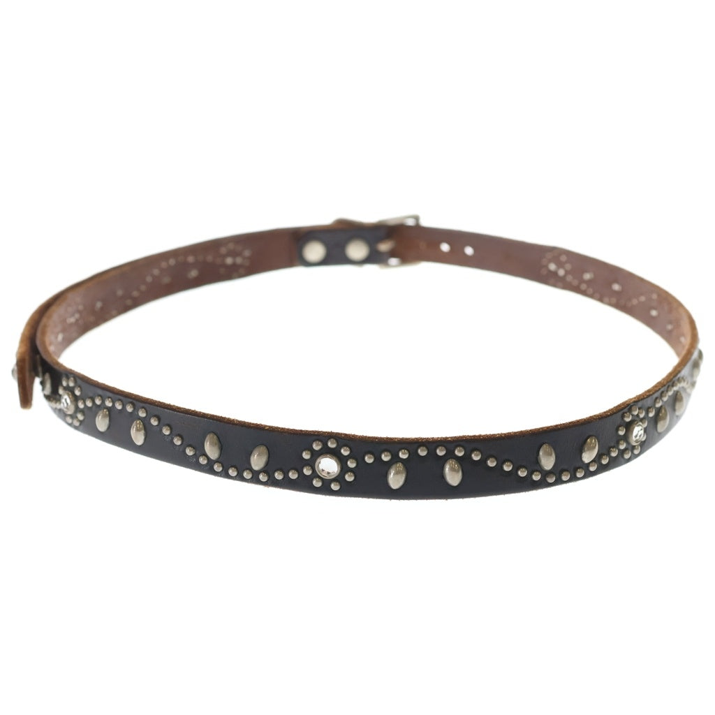 HTC(エイチティーシー) SN-32 NARROW STUDS BELT フラワースタッズ装飾 レザーナローベルト ブラウン