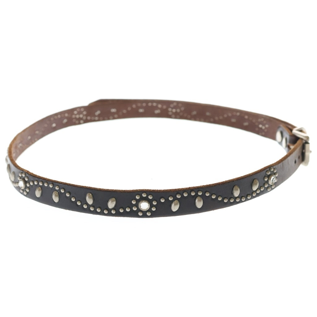 HTC(エイチティーシー) SN-32 NARROW STUDS BELT フラワースタッズ装飾 レザーナローベルト ブラウン