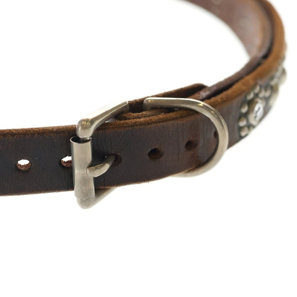 HTC(エイチティーシー) SN-32 NARROW STUDS BELT フラワースタッズ装飾 レザーナローベルト ブラウン