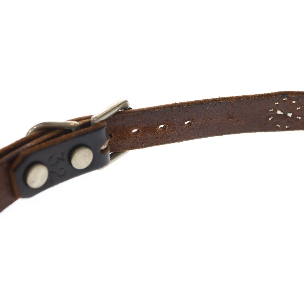 HTC(エイチティーシー) SN-32 NARROW STUDS BELT フラワースタッズ装飾 レザーナローベルト ブラウン