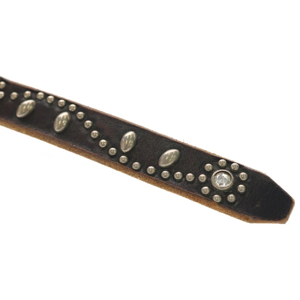 HTC(エイチティーシー) SN-32 NARROW STUDS BELT フラワースタッズ装飾 レザーナローベルト ブラウン