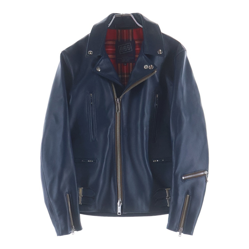 666 LEATHER WEAR(トリプルシックスレザーウェア) LJM-1TF マルチポケット ダブル タータンチェック柄 レザージャケット ライダースジャケット ブルー