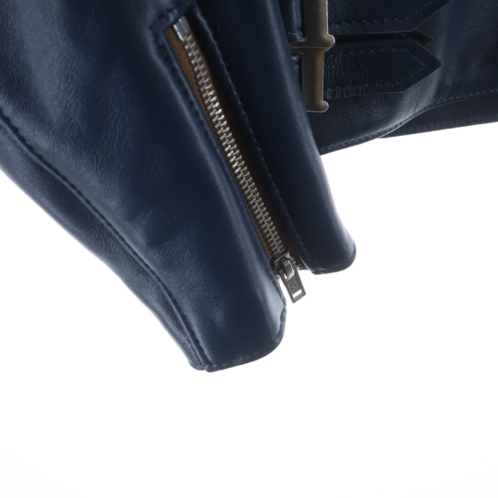 666 LEATHER WEAR(トリプルシックスレザーウェア) LJM-1TF マルチポケット ダブル タータンチェック柄 レザージャケット ライダースジャケット ブルー