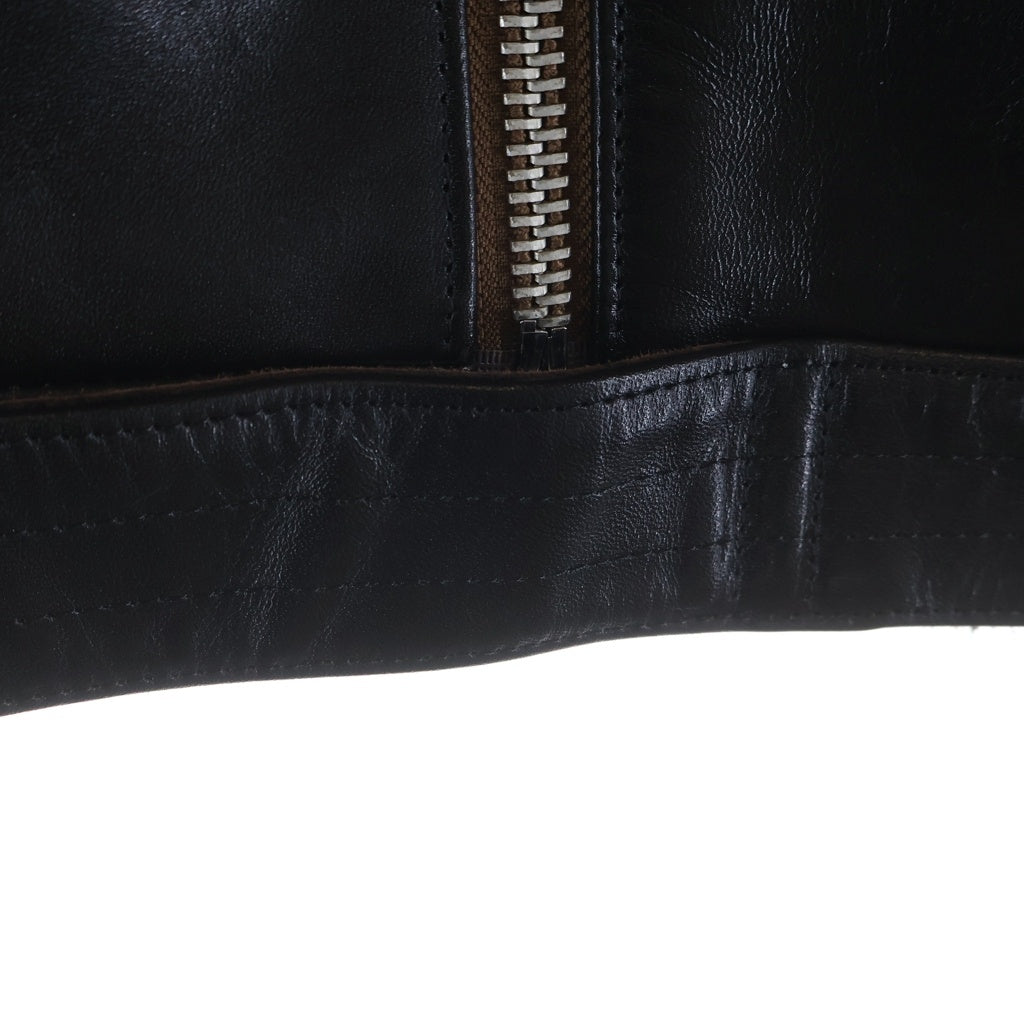 666 LEATHER WEAR(トリプルシックスレザーウェア) LJM-8TF マルチポケット ダブル タータンチェック柄 ホースハイド レザージャケット ライダースジャケット ブラック
