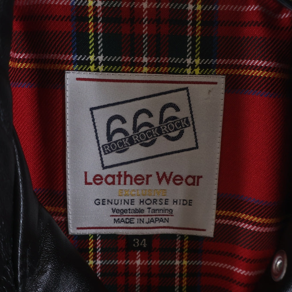 666 LEATHER WEAR(トリプルシックスレザーウェア) LJM-8TF マルチポケット ダブル タータンチェック柄 ホースハイド レザージャケット ライダースジャケット ブラック